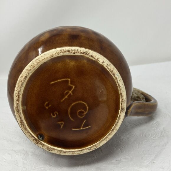 VTG McCoy USA SIGNED Pottery Brown Glaze Drip Pitcher 6.5” CottageCore Farmhouse - Picture 7 of 11
